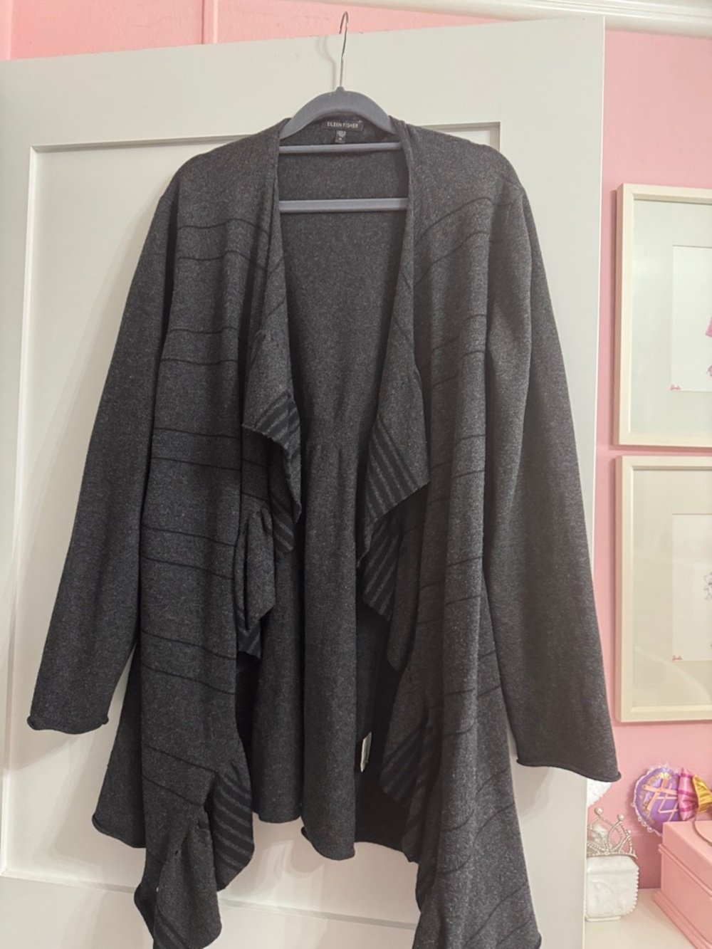 Eileen Fisher Dark Gray Draped Open-Front Cardigan